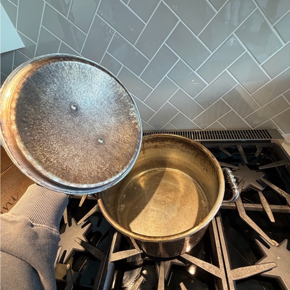 RARE RUFFONI COPPER HAMMERED CONVIVIUM COPPER 10Qt STOCK POT LID TIN - Picture 6 of 7